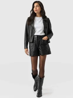 New Saint and Sofia Bonham Leather Short - Black