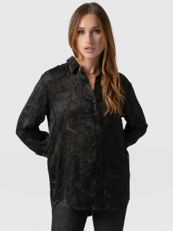 New Saint and Sofia Boyfriend Shirt - Black & Gold Floral Burnout