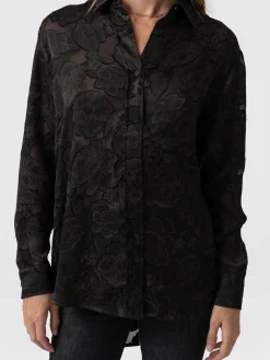 New Saint and Sofia Boyfriend Shirt - Black & Gold Floral Burnout