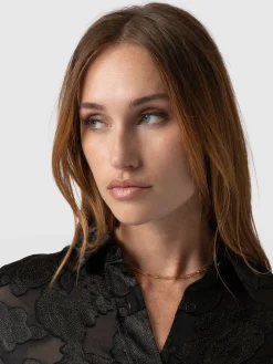 New Saint and Sofia Boyfriend Shirt - Black & Gold Floral Burnout