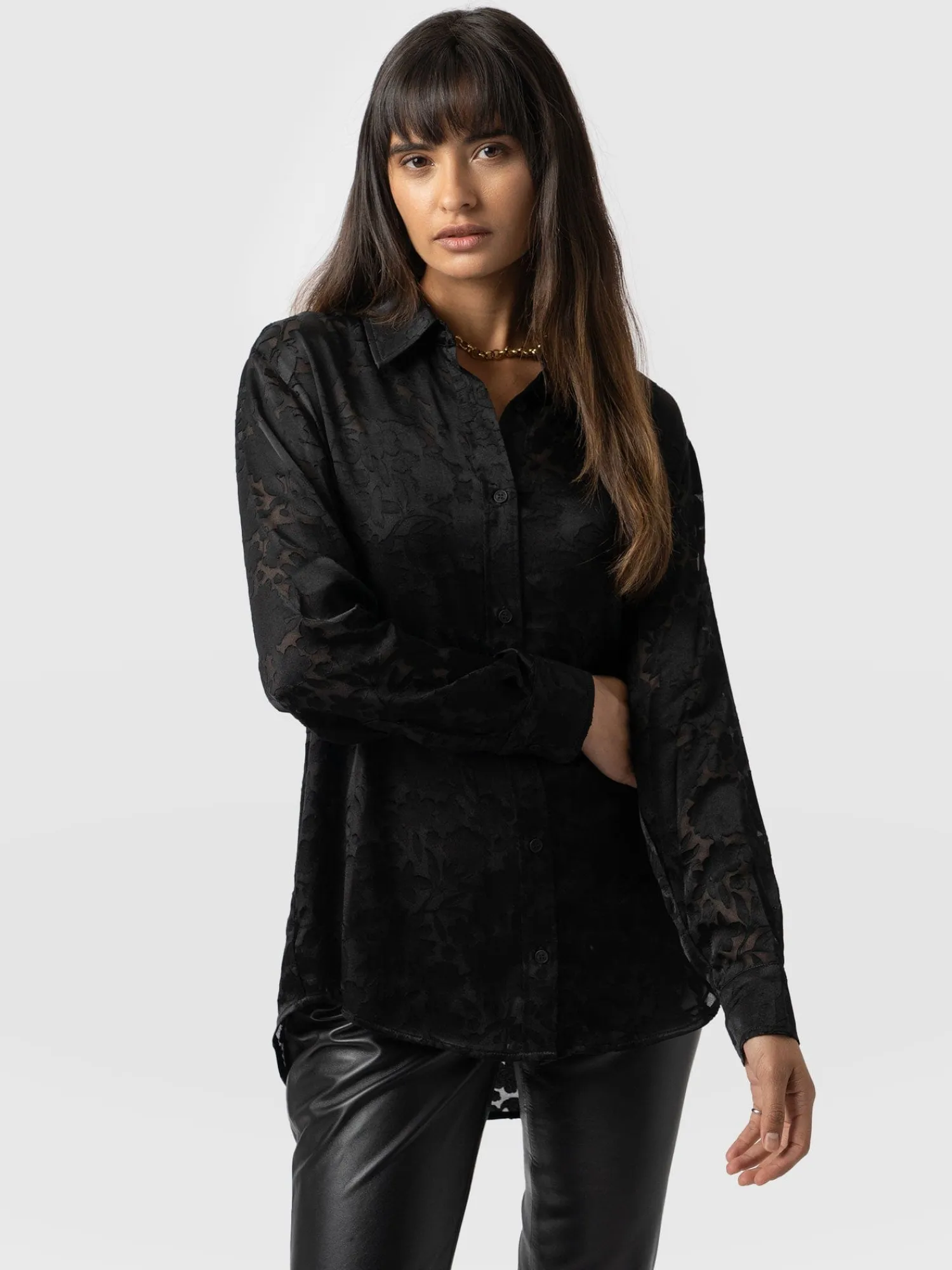 Fashion Saint and Sofia Boyfriend Shirt - Black Burnout