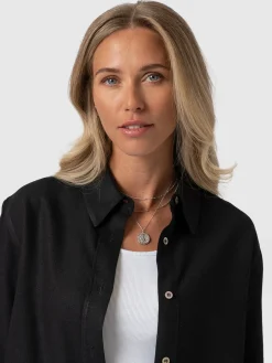 Outlet Saint and Sofia Boyfriend Shirt - Black Linen