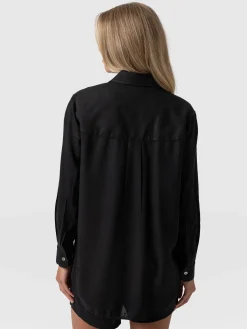 Outlet Saint and Sofia Boyfriend Shirt - Black Linen