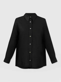 Outlet Saint and Sofia Boyfriend Shirt - Black Linen