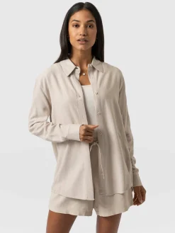 Clearance Saint and Sofia Boyfriend Shirt - Oatmeal Linen