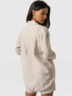 Clearance Saint and Sofia Boyfriend Shirt - Oatmeal Linen