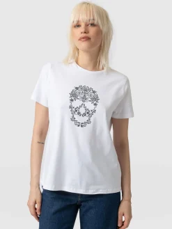 Discount Saint and Sofia Boyfriend Tee - White Skull