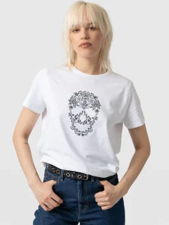 Discount Saint and Sofia Boyfriend Tee - White Skull
