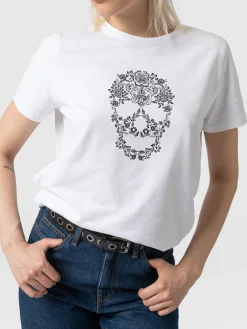 Discount Saint and Sofia Boyfriend Tee - White Skull