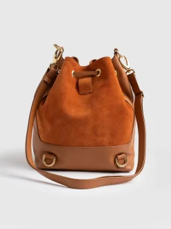 Fashion Saint and Sofia Brompton Bucket Bag - Brown Suede Pebble