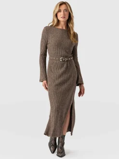 Online Saint and Sofia Callie Fluted Midi Dress - Beige