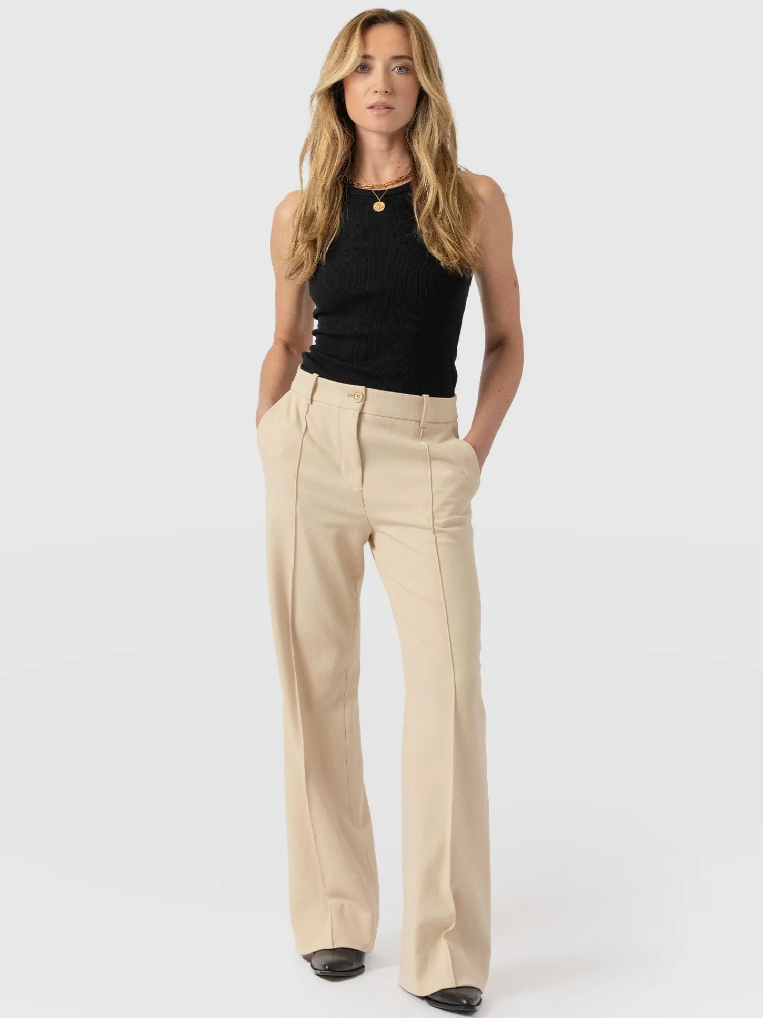 Clearance Saint and Sofia Cambridge Tailored Wide Leg Pant - Beige