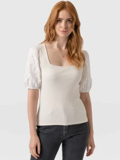 Best Saint and Sofia Cavendish Square Neck Tee - Cream Broderie