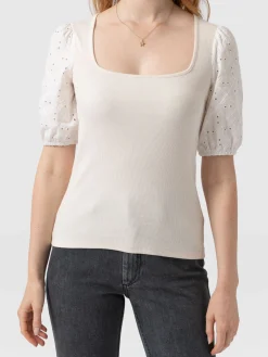Best Saint and Sofia Cavendish Square Neck Tee - Cream Broderie