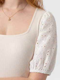 Best Saint and Sofia Cavendish Square Neck Tee - Cream Broderie