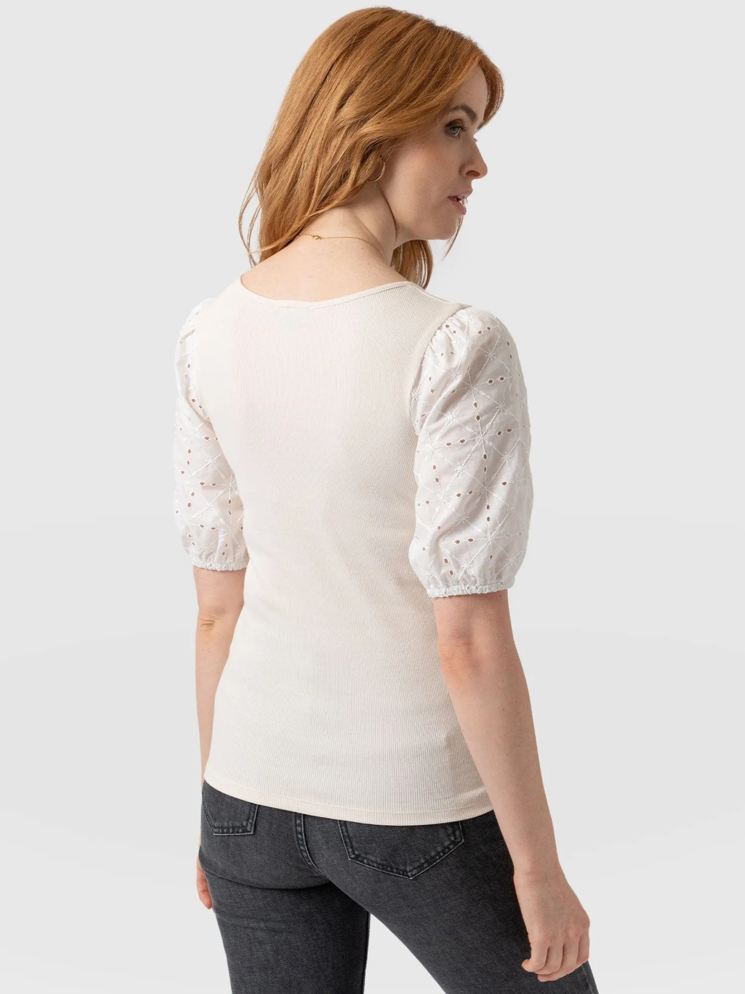 Best Saint and Sofia Cavendish Square Neck Tee - Cream Broderie