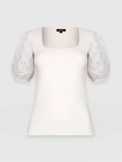 Best Saint and Sofia Cavendish Square Neck Tee - Cream Broderie