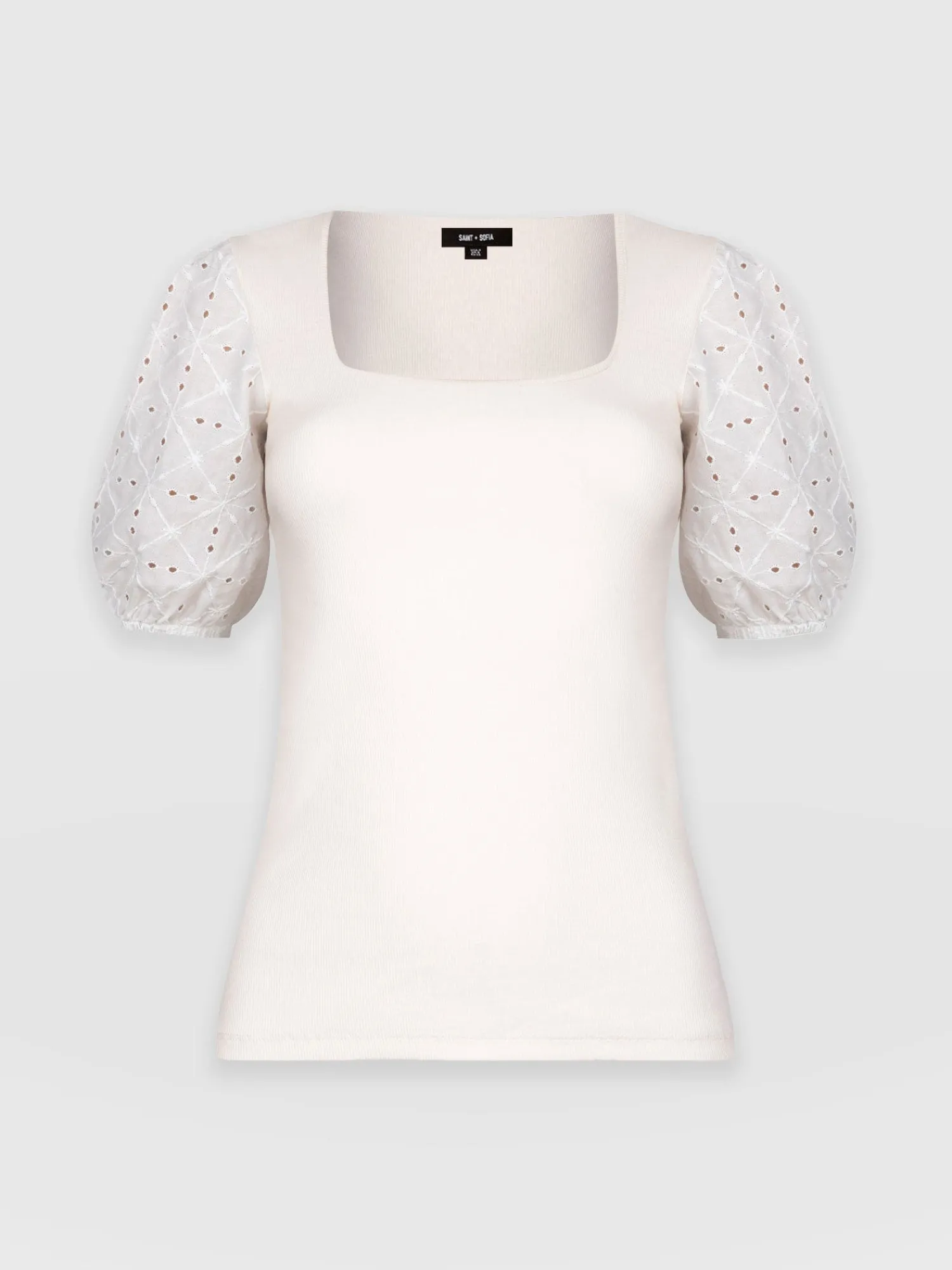 Best Saint and Sofia Cavendish Square Neck Tee - Cream Broderie