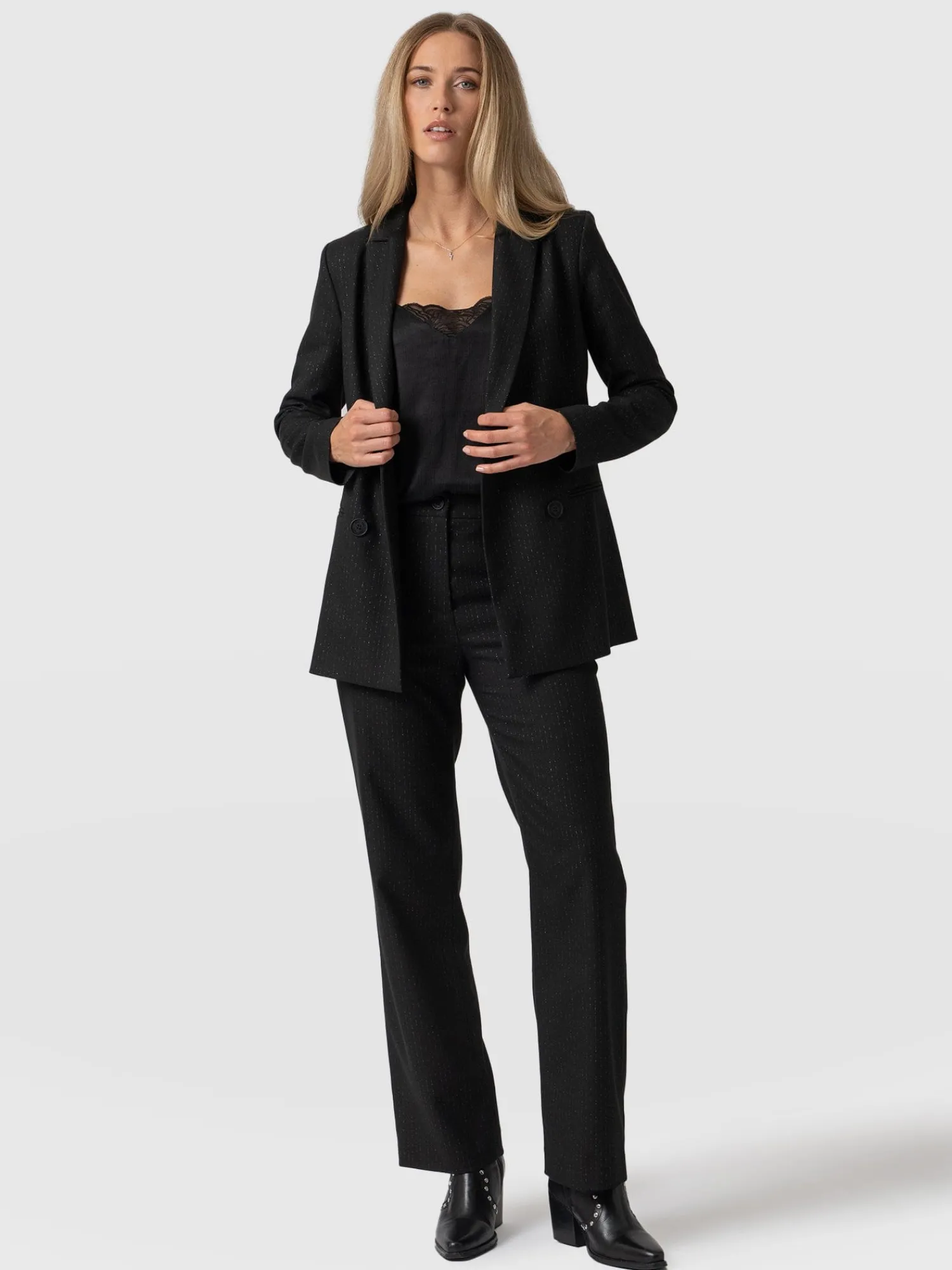 Discount Saint and Sofia Chester Straight Leg Pant - Black Pinstripe