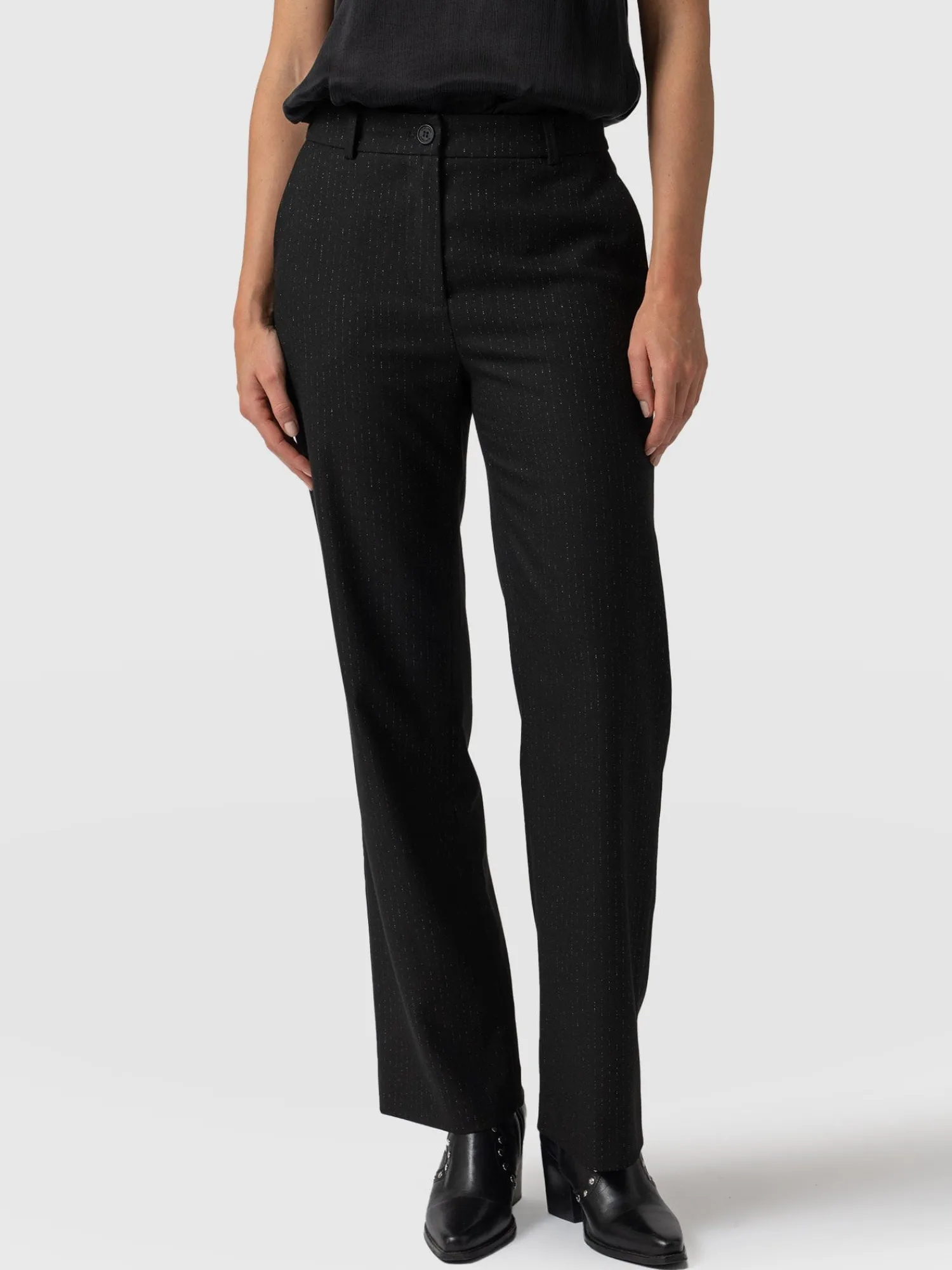 Discount Saint and Sofia Chester Straight Leg Pant - Black Pinstripe