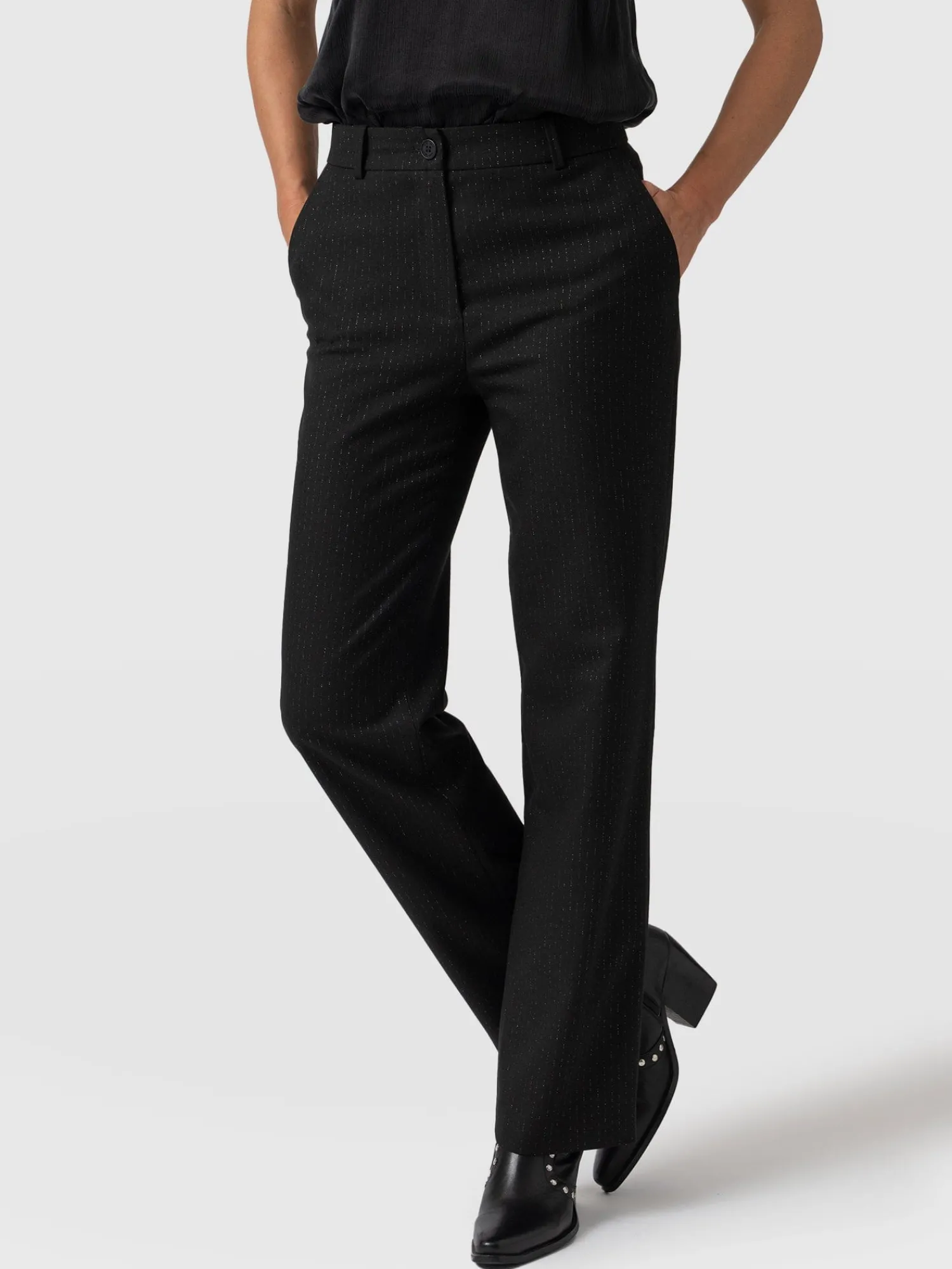 Discount Saint and Sofia Chester Straight Leg Pant - Black Pinstripe