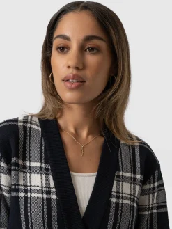 Fashion Saint and Sofia College Cardigan - Navy/ Cream Check
