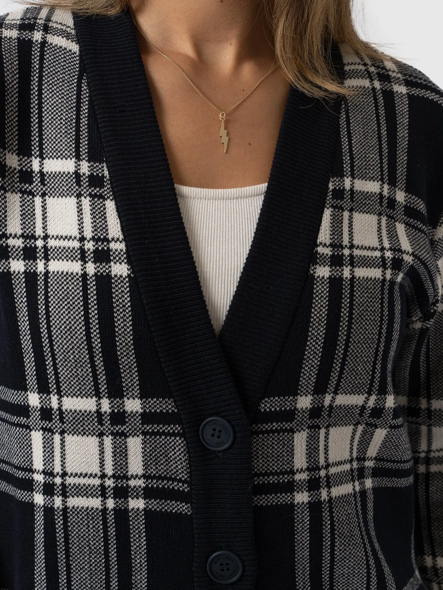 Fashion Saint and Sofia College Cardigan - Navy/ Cream Check