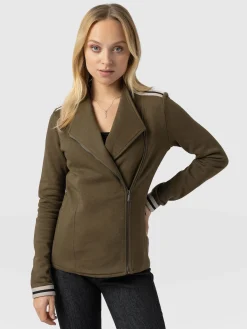 Online Saint and Sofia Cotton Biker Jacket - Khaki - Cream Stripe