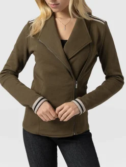 Online Saint and Sofia Cotton Biker Jacket - Khaki - Cream Stripe