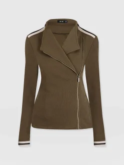 Online Saint and Sofia Cotton Biker Jacket - Khaki - Cream Stripe