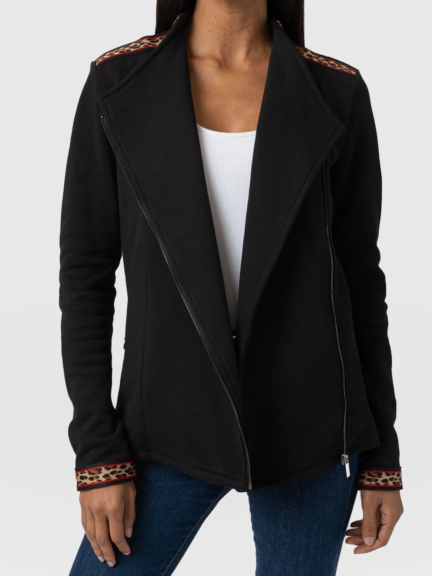 New Saint and Sofia Cotton Biker Jacket - Leopard Trim