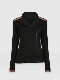 New Saint and Sofia Cotton Biker Jacket - Leopard Trim