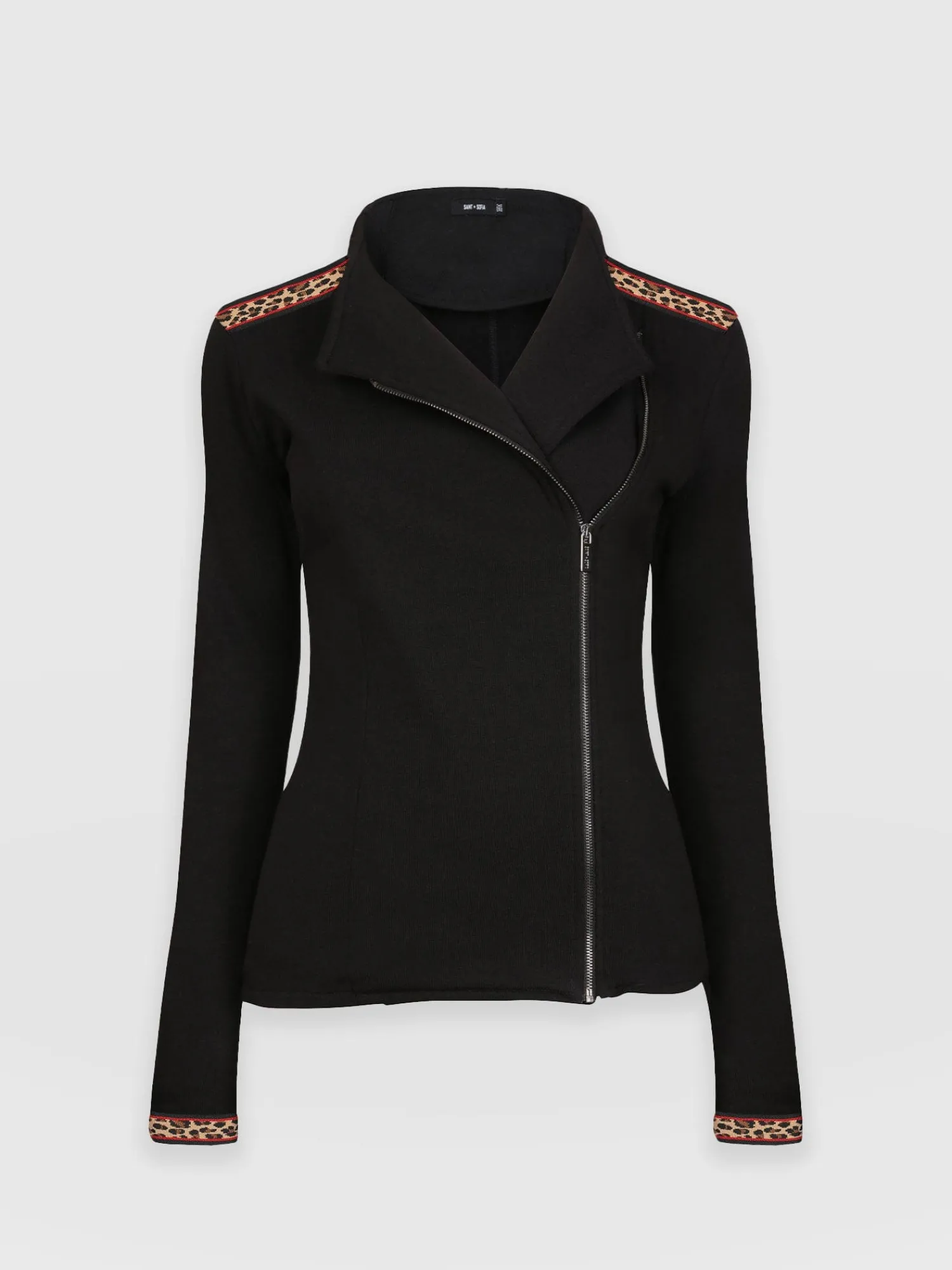 New Saint and Sofia Cotton Biker Jacket - Leopard Trim