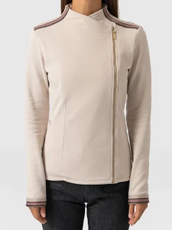 Clearance Saint and Sofia Cotton Biker Jacket - Light Beige - Gold Lurex Stripe