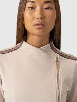 Clearance Saint and Sofia Cotton Biker Jacket - Light Beige - Gold Lurex Stripe