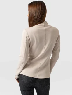 Clearance Saint and Sofia Cotton Biker Jacket - Light Beige - Gold Lurex Stripe