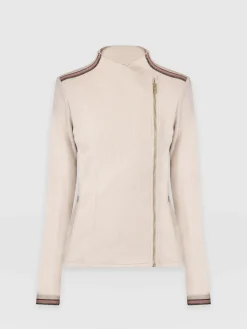 Clearance Saint and Sofia Cotton Biker Jacket - Light Beige - Gold Lurex Stripe