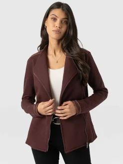 Discount Saint and Sofia Cotton Biker Jacket - Maroon - Bronze Stripe