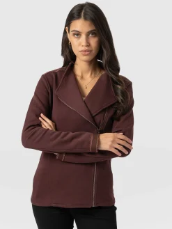 Discount Saint and Sofia Cotton Biker Jacket - Maroon - Bronze Stripe