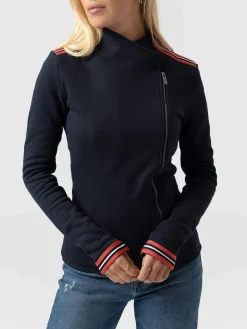 Sale Saint and Sofia Cotton Biker Jacket - Navy Stripe