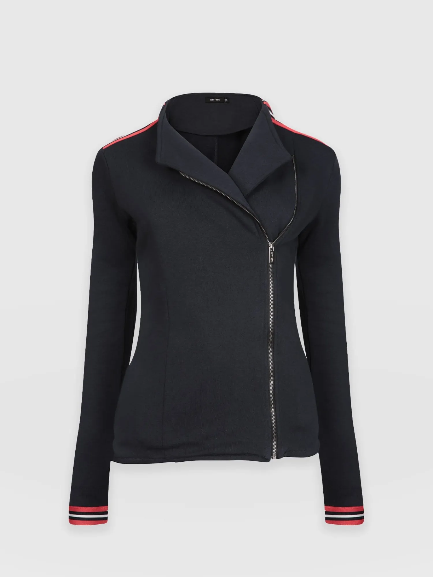 Sale Saint and Sofia Cotton Biker Jacket - Navy Stripe