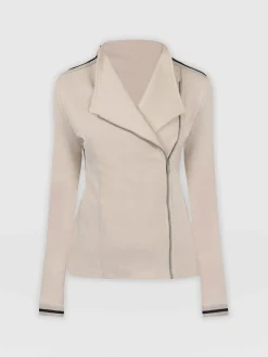Online Saint and Sofia Cotton Biker Jacket-Light Beige-Black/Cream Stripe