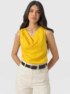 Hot Saint and Sofia Cowl Neck Cami - Yellow Jacquard