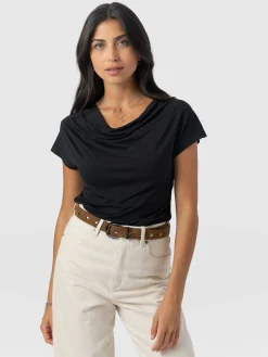 Hot Saint and Sofia Cowl Neck Tee - Black