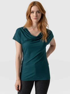 Clearance Saint and Sofia Cowl Neck Tee - Deep Green