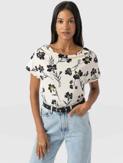 Fashion Saint and Sofia Cowl Neck Tee - White Spring Floral