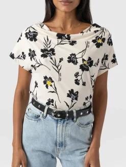 Fashion Saint and Sofia Cowl Neck Tee - White Spring Floral