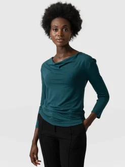 Discount Saint and Sofia Cowl Neck Tee Long Sleeve - Deep Green