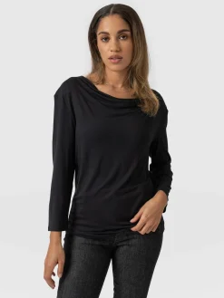 Best Saint and Sofia Cowl Neck Tee Long Sleeve - Black
