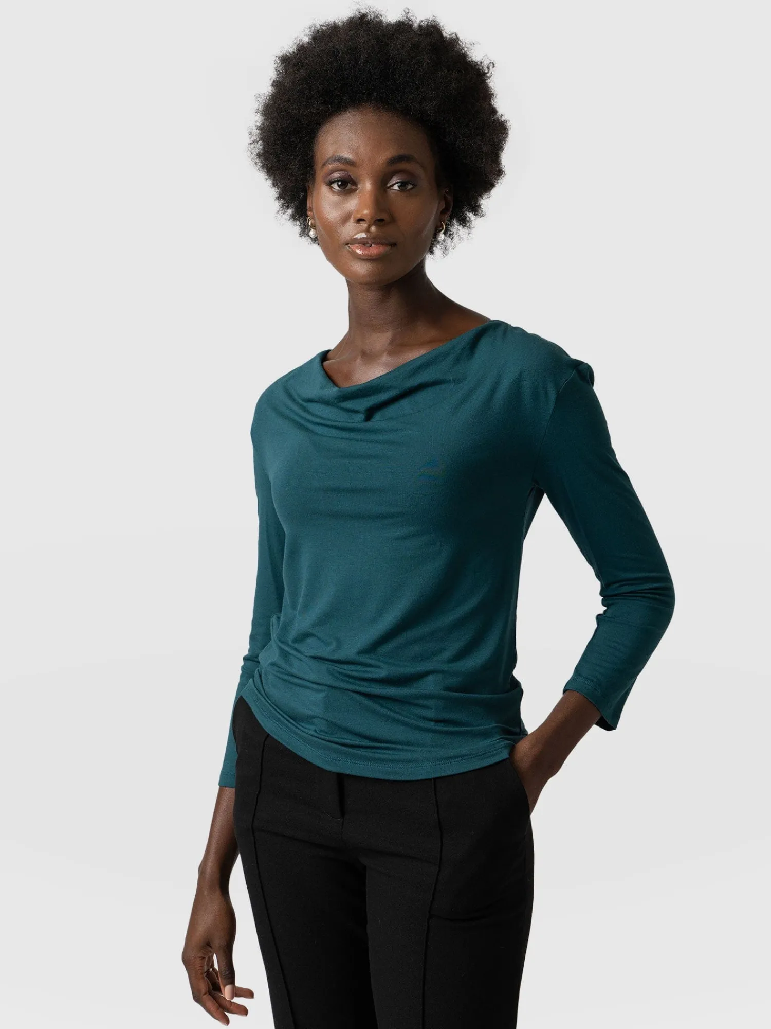 Discount Saint and Sofia Cowl Neck Tee Long Sleeve - Deep Green